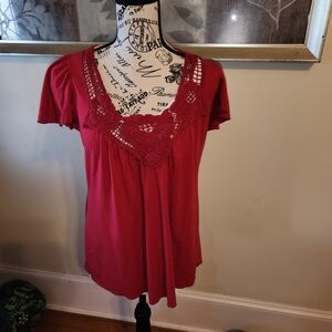 Tryst Red Crochet Accent Blouse